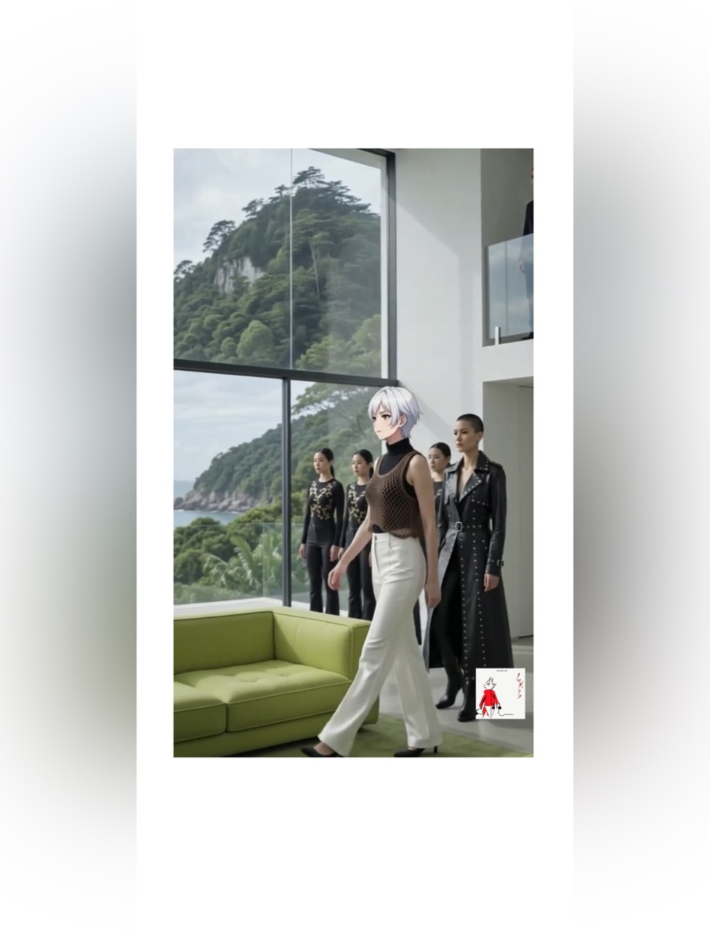 Modern Fashion Scene digital Art Poster - White & Green